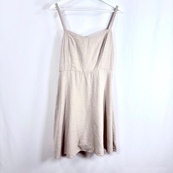Old Navy Womens Linen Blend Smocked Back Fit and Flare Dress Beige Large - Picture 2 of 8